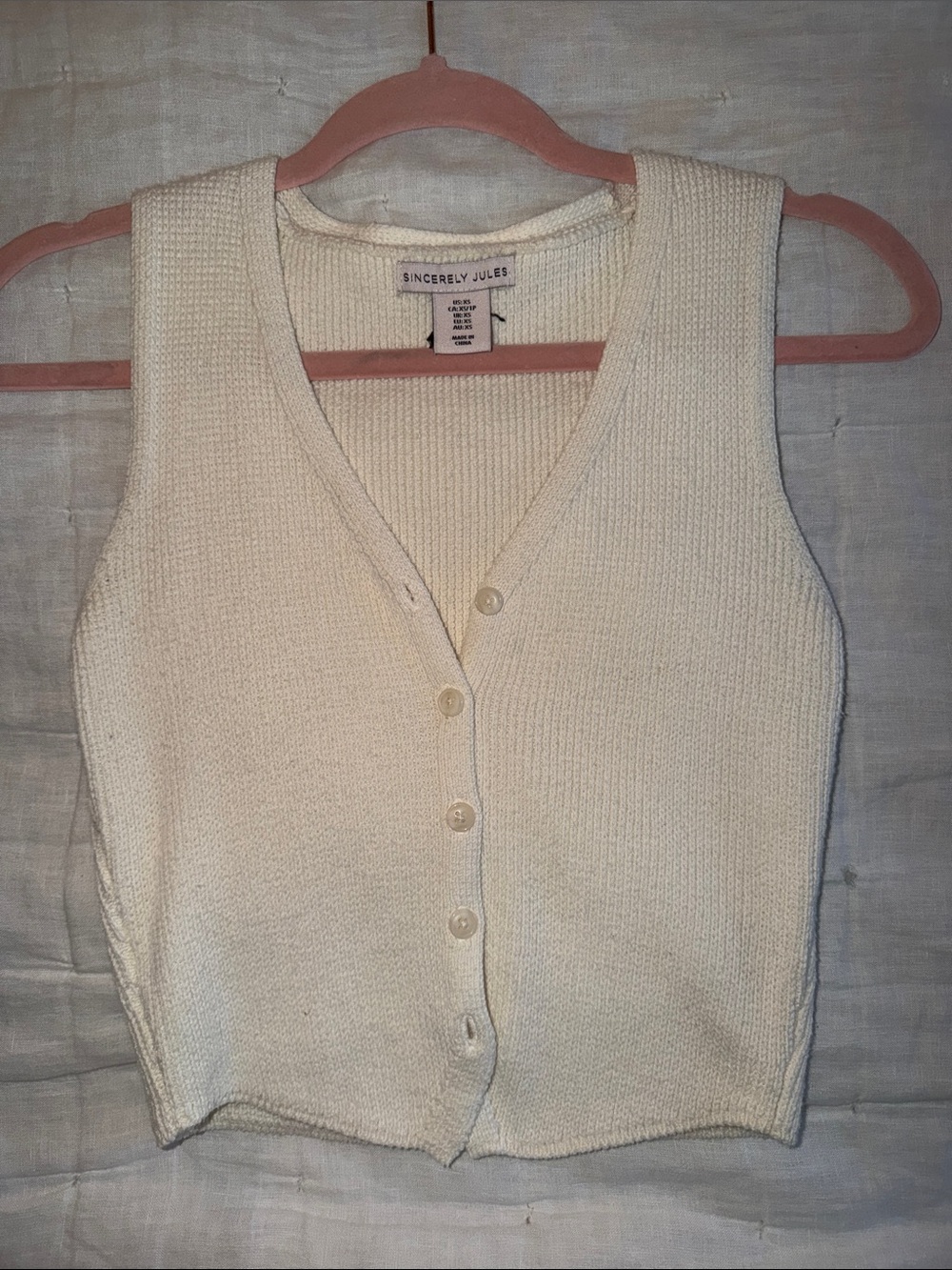 Sincerely Jules Cream V‑Neck Knit Button Vest